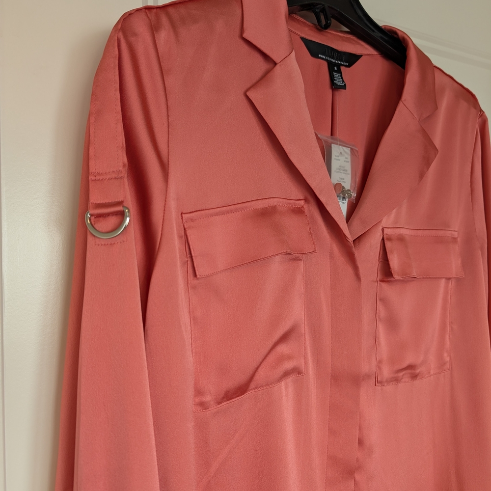 White House Black Market Coral Blouse with Button Sleeves - Picture 2 of 6